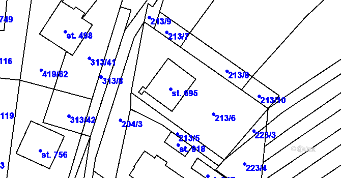 Parcela st. 695 v KÚ Štítná nad Vláří, Katastrální mapa