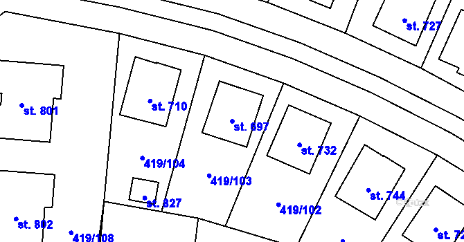 Parcela st. 697 v KÚ Štítná nad Vláří, Katastrální mapa