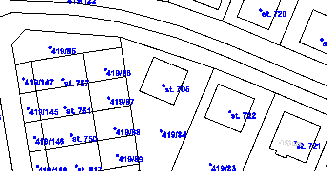 Parcela st. 705 v KÚ Štítná nad Vláří, Katastrální mapa