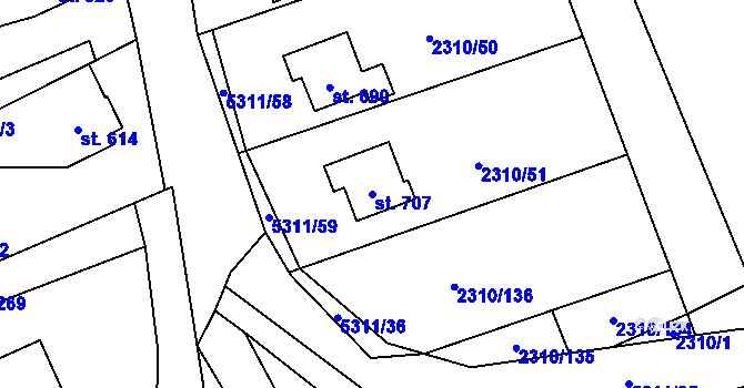 Parcela st. 707 v KÚ Štítná nad Vláří, Katastrální mapa