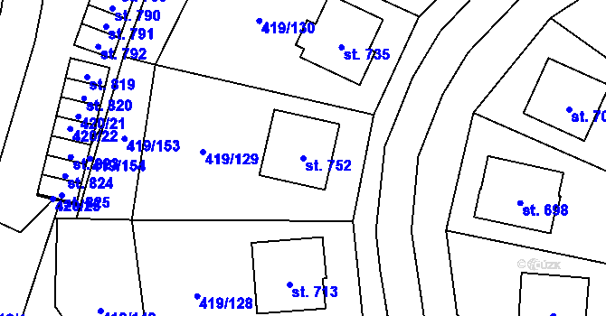 Parcela st. 752 v KÚ Štítná nad Vláří, Katastrální mapa