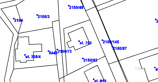 Parcela st. 753 v KÚ Štítná nad Vláří, Katastrální mapa