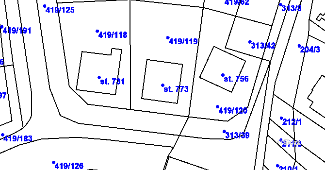 Parcela st. 773 v KÚ Štítná nad Vláří, Katastrální mapa