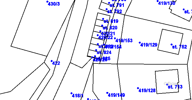 Parcela st. 824 v KÚ Štítná nad Vláří, Katastrální mapa