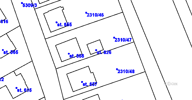 Parcela st. 826 v KÚ Štítná nad Vláří, Katastrální mapa