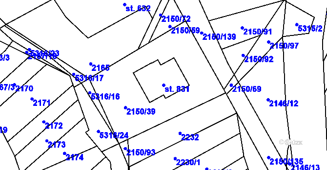 Parcela st. 831 v KÚ Štítná nad Vláří, Katastrální mapa