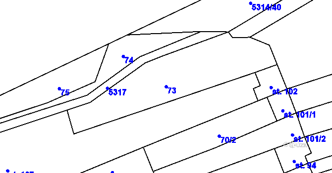 Parcela st. 73 v KÚ Štítná nad Vláří, Katastrální mapa