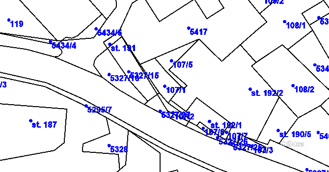 Parcela st. 107/1 v KÚ Štítná nad Vláří, Katastrální mapa