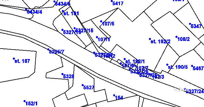 Parcela st. 107/2 v KÚ Štítná nad Vláří, Katastrální mapa