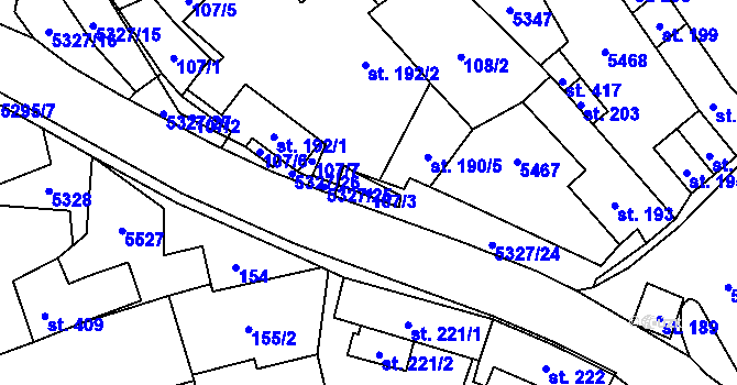 Parcela st. 107/3 v KÚ Štítná nad Vláří, Katastrální mapa