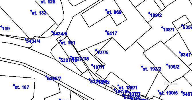 Parcela st. 107/5 v KÚ Štítná nad Vláří, Katastrální mapa