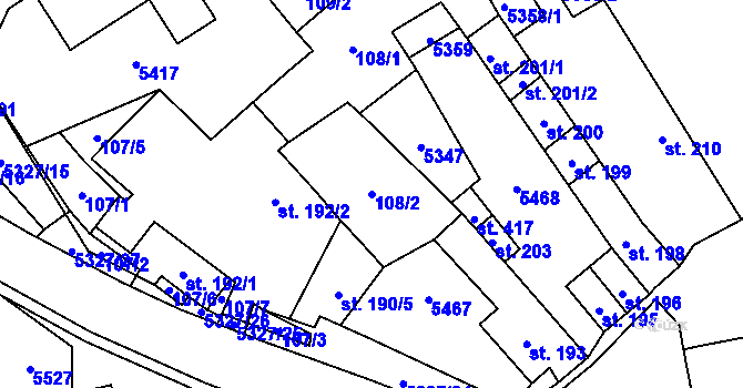 Parcela st. 108/2 v KÚ Štítná nad Vláří, Katastrální mapa