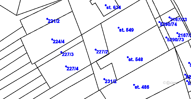 Parcela st. 227/2 v KÚ Štítná nad Vláří, Katastrální mapa