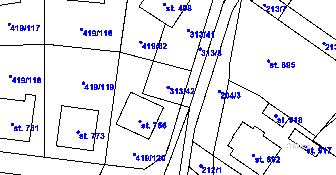 Parcela st. 313/42 v KÚ Štítná nad Vláří, Katastrální mapa
