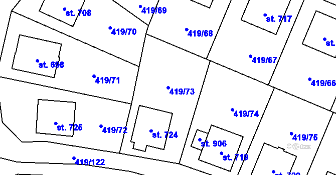 Parcela st. 419/73 v KÚ Štítná nad Vláří, Katastrální mapa