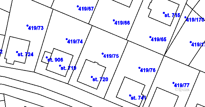 Parcela st. 419/75 v KÚ Štítná nad Vláří, Katastrální mapa