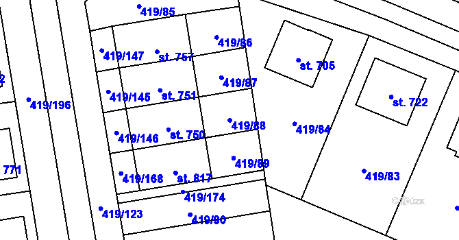 Parcela st. 419/88 v KÚ Štítná nad Vláří, Katastrální mapa