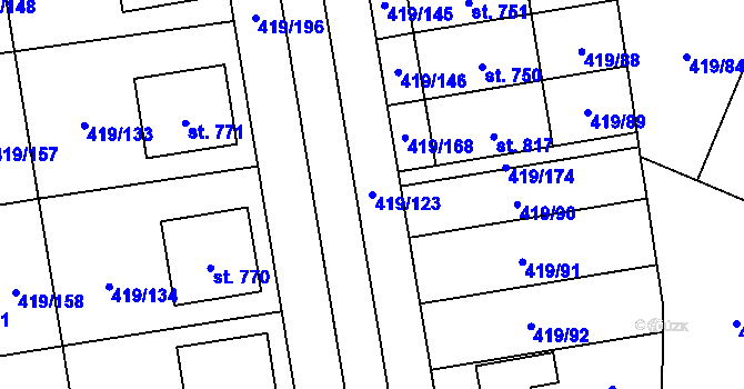 Parcela st. 419/123 v KÚ Štítná nad Vláří, Katastrální mapa