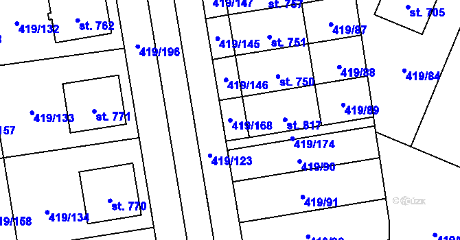 Parcela st. 419/168 v KÚ Štítná nad Vláří, Katastrální mapa
