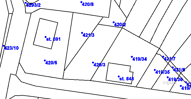 Parcela st. 420/3 v KÚ Štítná nad Vláří, Katastrální mapa