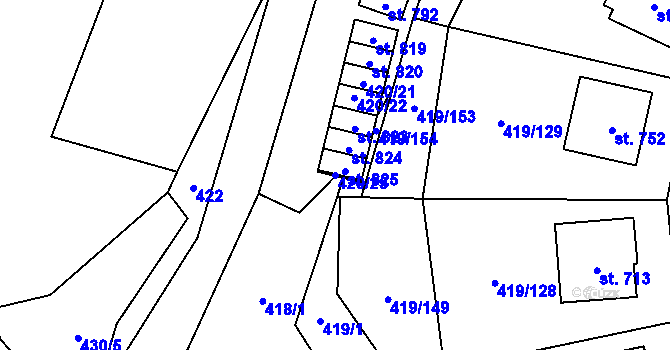 Parcela st. 420/25 v KÚ Štítná nad Vláří, Katastrální mapa