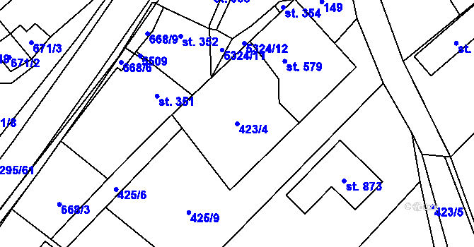 Parcela st. 423/4 v KÚ Štítná nad Vláří, Katastrální mapa