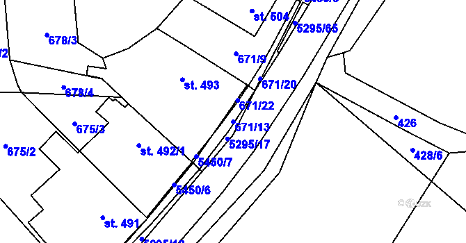 Parcela st. 671/13 v KÚ Štítná nad Vláří, Katastrální mapa