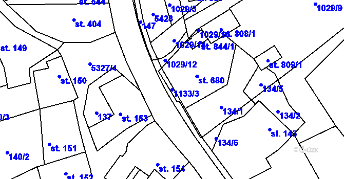 Parcela st. 1133/3 v KÚ Štítná nad Vláří, Katastrální mapa