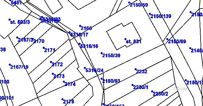 Parcela st. 2150/39 v KÚ Štítná nad Vláří, Katastrální mapa