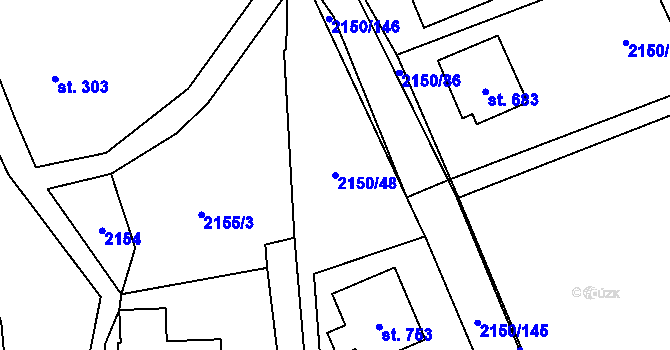 Parcela st. 2150/48 v KÚ Štítná nad Vláří, Katastrální mapa