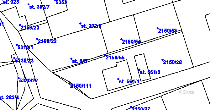 Parcela st. 2150/55 v KÚ Štítná nad Vláří, Katastrální mapa