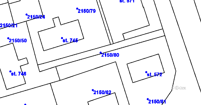 Parcela st. 2150/80 v KÚ Štítná nad Vláří, Katastrální mapa