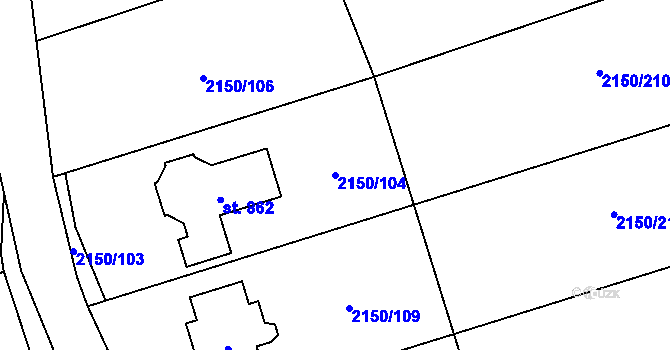 Parcela st. 2150/104 v KÚ Štítná nad Vláří, Katastrální mapa