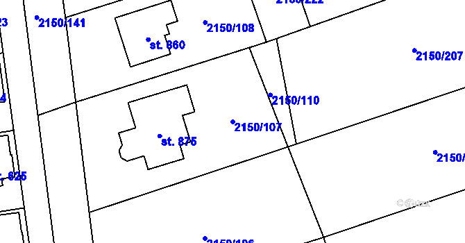 Parcela st. 2150/107 v KÚ Štítná nad Vláří, Katastrální mapa