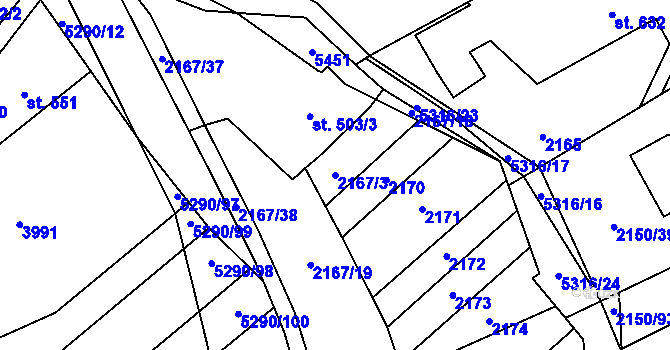 Parcela st. 2167/3 v KÚ Štítná nad Vláří, Katastrální mapa