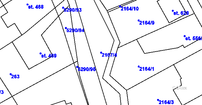 Parcela st. 2167/4 v KÚ Štítná nad Vláří, Katastrální mapa