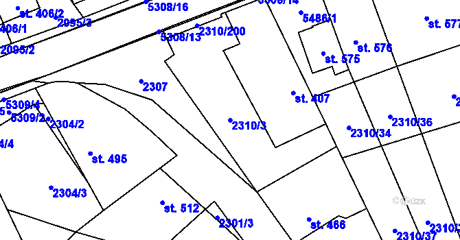 Parcela st. 2310/3 v KÚ Štítná nad Vláří, Katastrální mapa