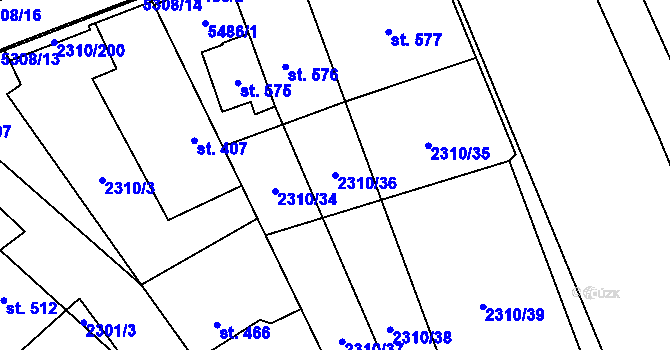 Parcela st. 2310/36 v KÚ Štítná nad Vláří, Katastrální mapa