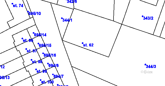 Parcela st. 62 v KÚ Štítné, Katastrální mapa