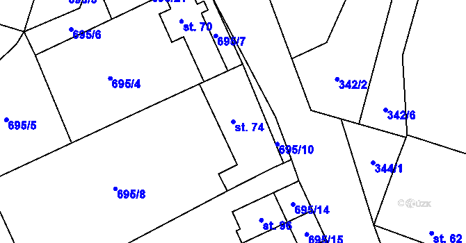 Parcela st. 74 v KÚ Štítné, Katastrální mapa