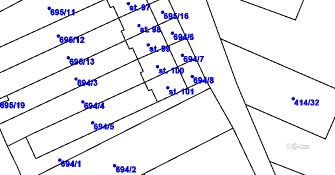 Parcela st. 101 v KÚ Štítné, Katastrální mapa