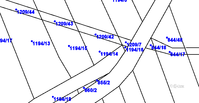 Parcela st. 1194/14 v KÚ Štítné, Katastrální mapa