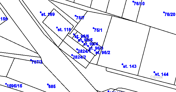 Parcela st. 96/3 v KÚ Štíty-město, Katastrální mapa