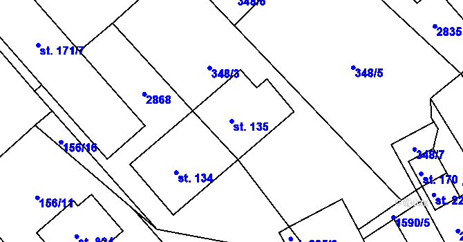 Parcela st. 135 v KÚ Štíty-město, Katastrální mapa