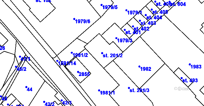 Parcela st. 201/2 v KÚ Štíty-město, Katastrální mapa
