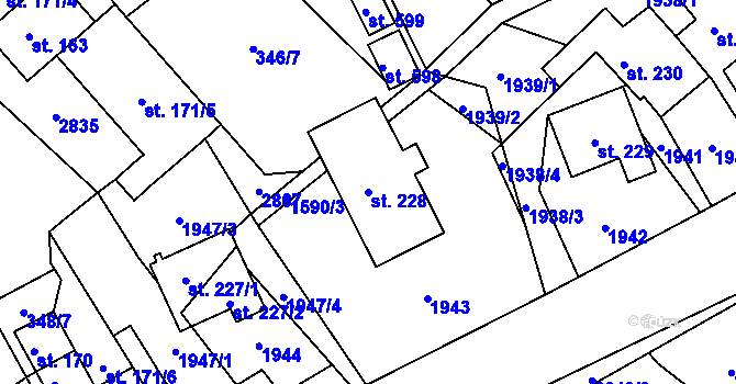 Parcela st. 228 v KÚ Štíty-město, Katastrální mapa