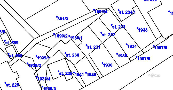 Parcela st. 231 v KÚ Štíty-město, Katastrální mapa