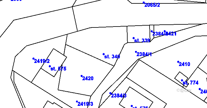 Parcela st. 340 v KÚ Štíty-město, Katastrální mapa