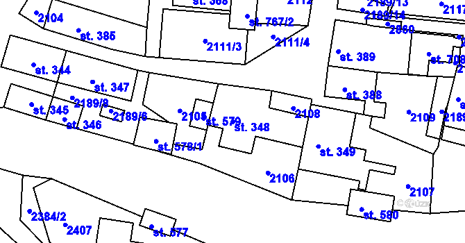 Parcela st. 348 v KÚ Štíty-město, Katastrální mapa