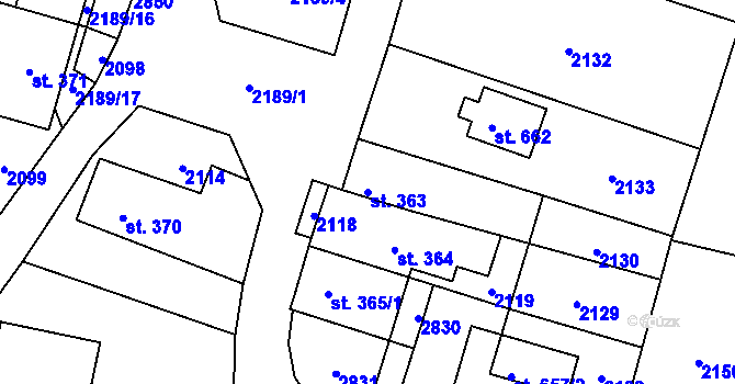 Parcela st. 363 v KÚ Štíty-město, Katastrální mapa